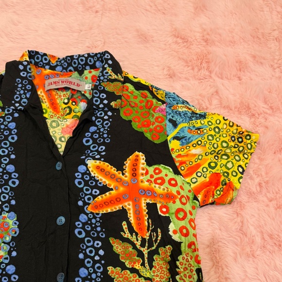 Jams World Vintage Hawaiian Starfish Coral Reef Button Down Shirt - Picture 3 of 5
